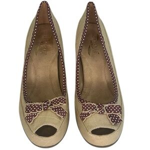 AEROSOLES Benefit Rattan Woven Tan Brown Polka Dot Bow Platform Heels Pinup 10W